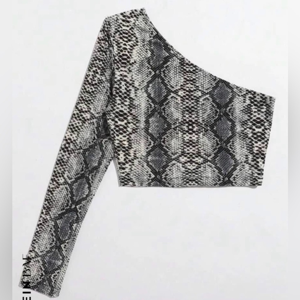 Snake-Print One-Shoulder Crop Top
